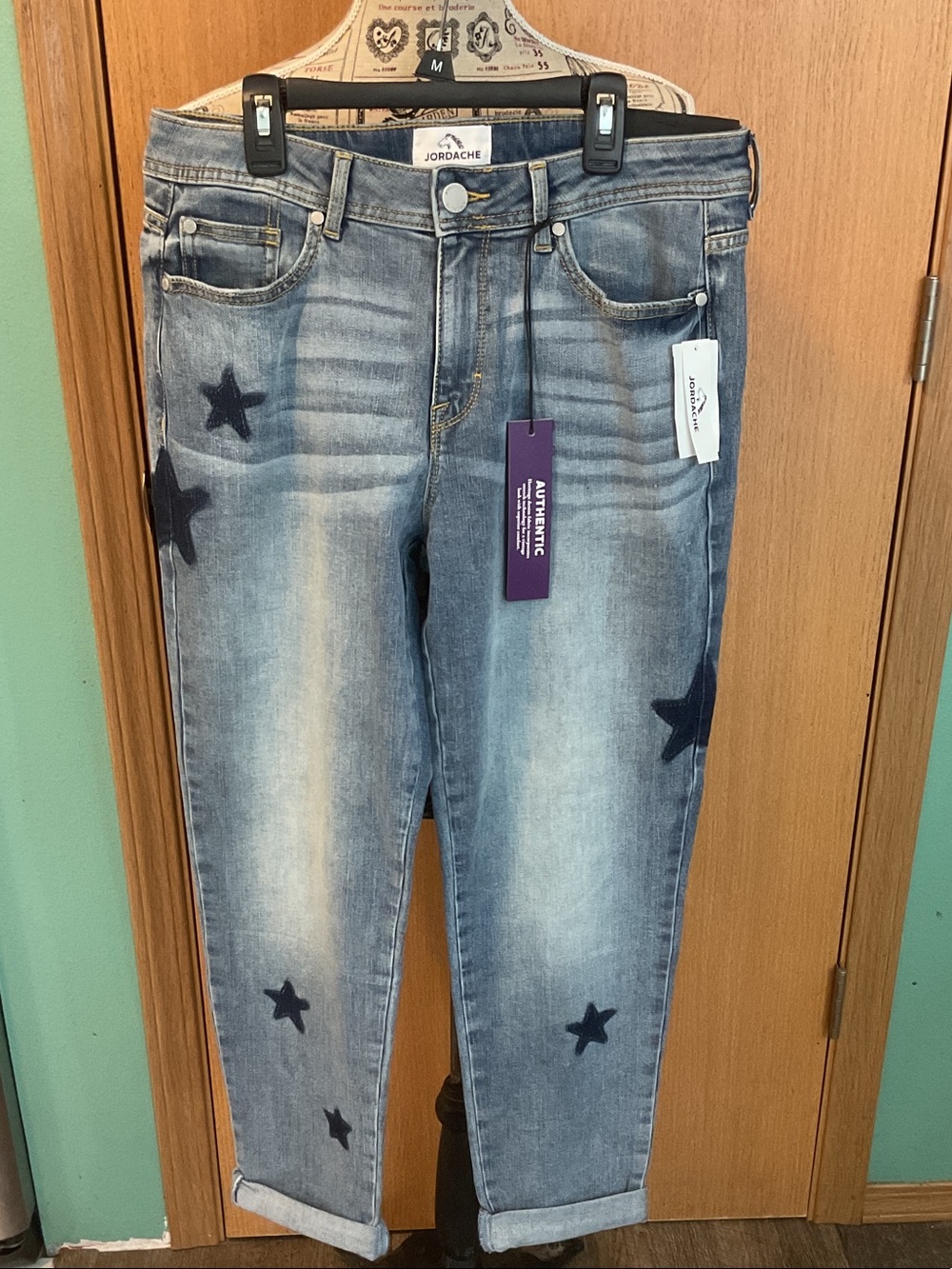 Jordache Light Blue Boyfriend Jeans with Navy Star Accents